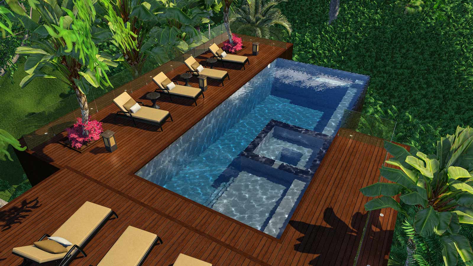 Inground pool with built in hot tub